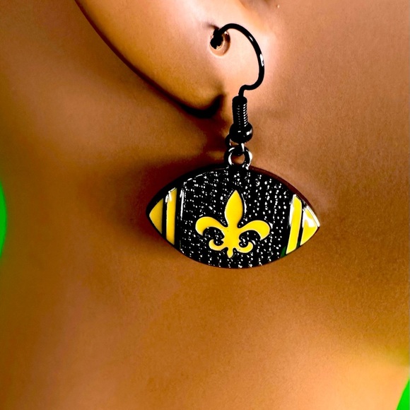 Hand Crafted Jewelry - NWT New Orleans Saints Black Rhinestone Football Shaped Earrings